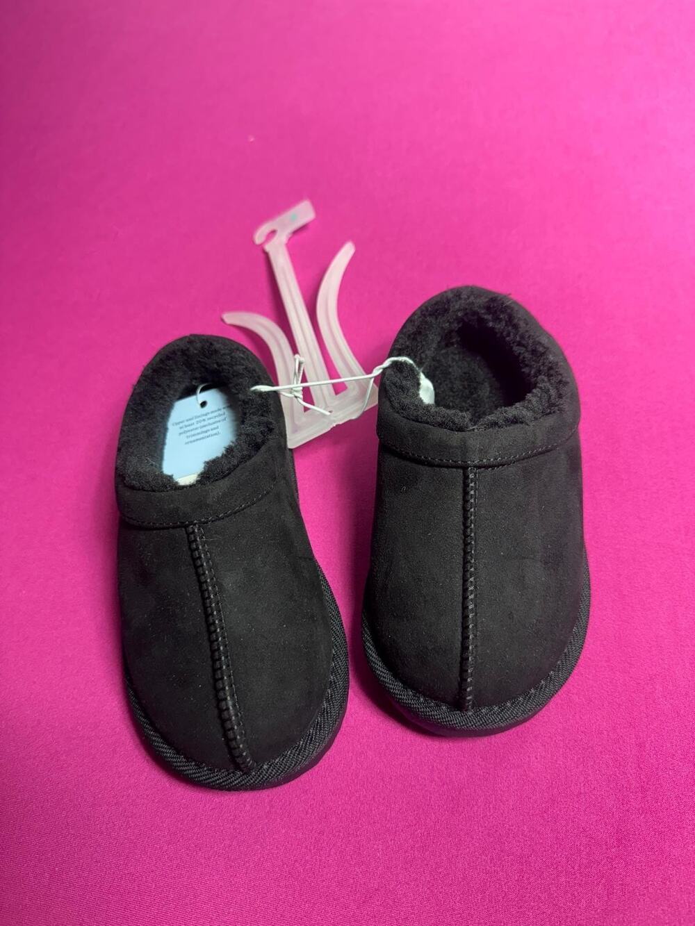 Cat & Jack Faux Suede Slippers – Black Plush Lined Warm Indoor Toddler Size 8